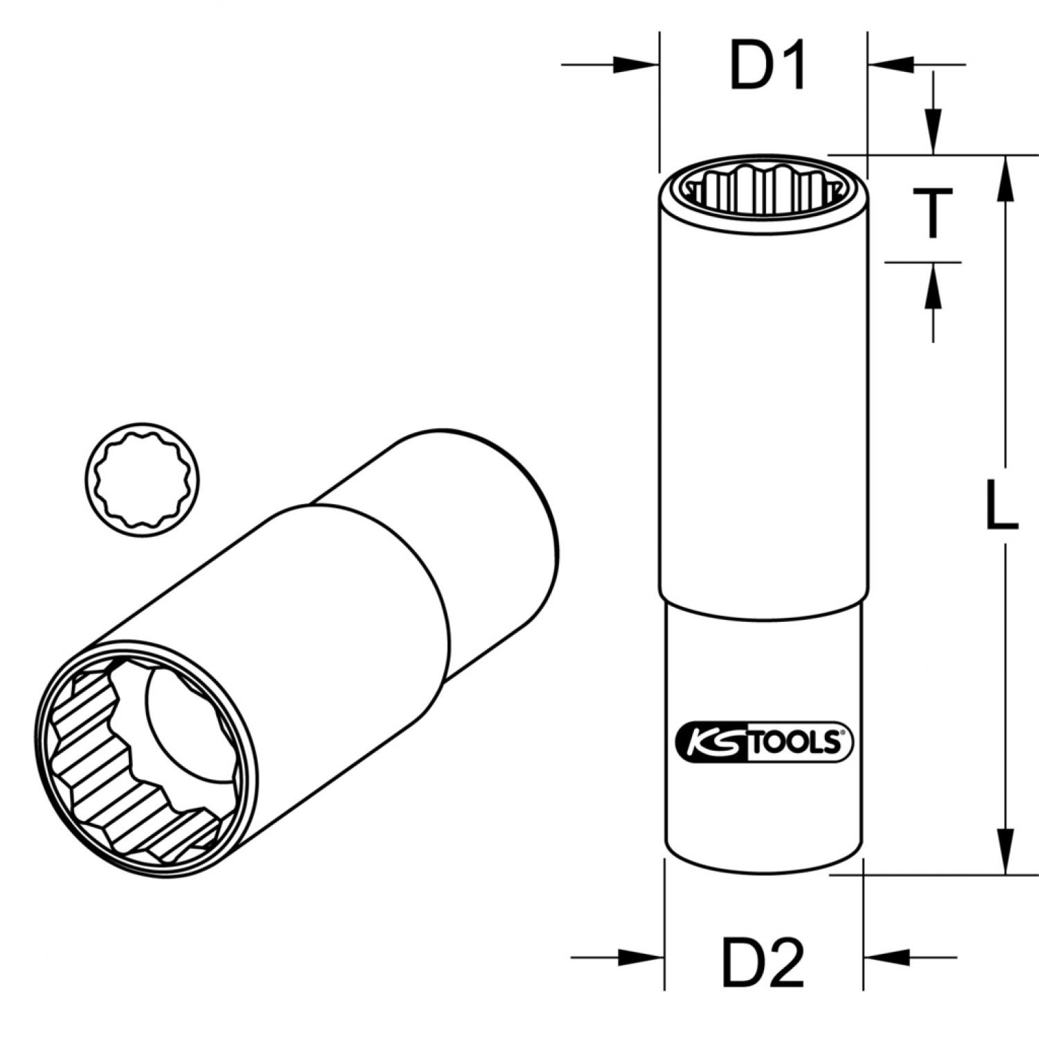 картинка Специальная торцовая головка 3/8" для свечей зажигания, тонкостенная, 14 мм от магазина "Элит-инструмент"