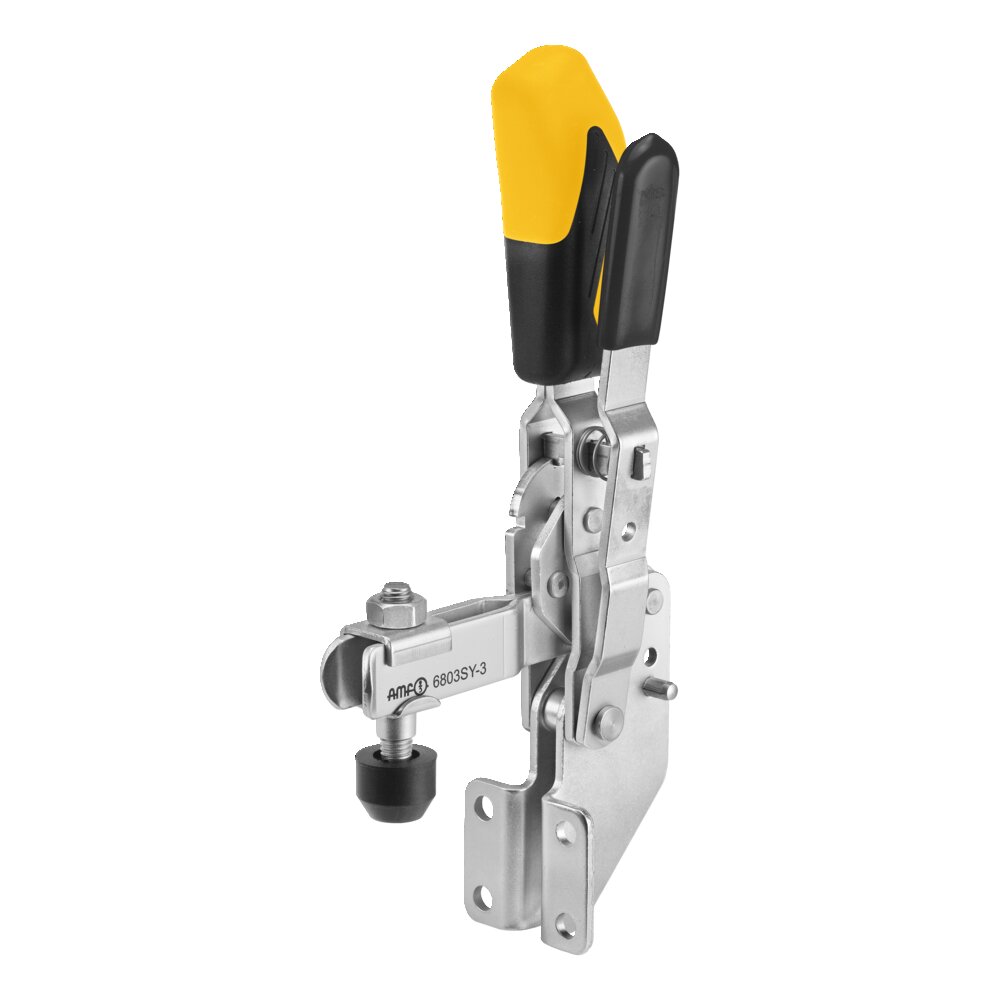 Вертикальный шарнирный зажим с желтой ручкой и предохранительной защелкой АМF 557202