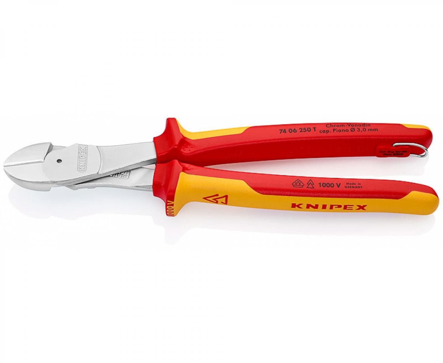 Кусачки боковые особой мощности VDE Knipex KN-7406250TBK со страховочным креплением