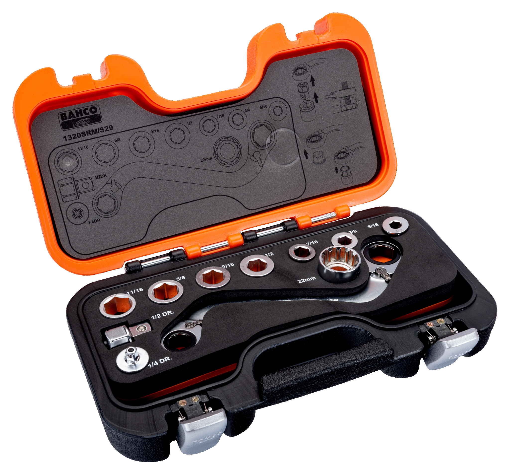 Набор с накидным S-образным ключом с храповиком и переходниками BAHCO 1320SRM/S29