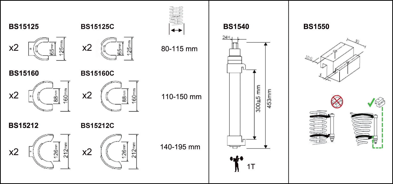 картинка Комплект универсальных съемников пружин BAHCO BS1550 от магазина "Элит-инструмент"