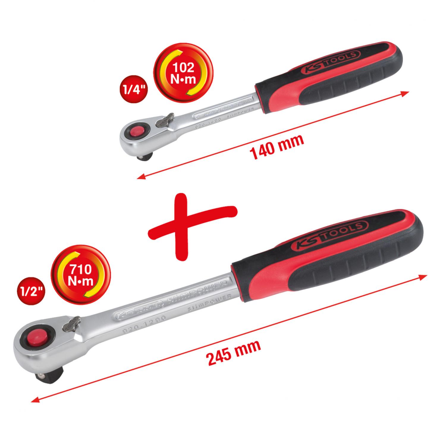 картинка Комплект переключающихся ключей с трещоткой SlimPOWER, 2 шт, 1/4"+1/2" от магазина "Элит-инструмент"