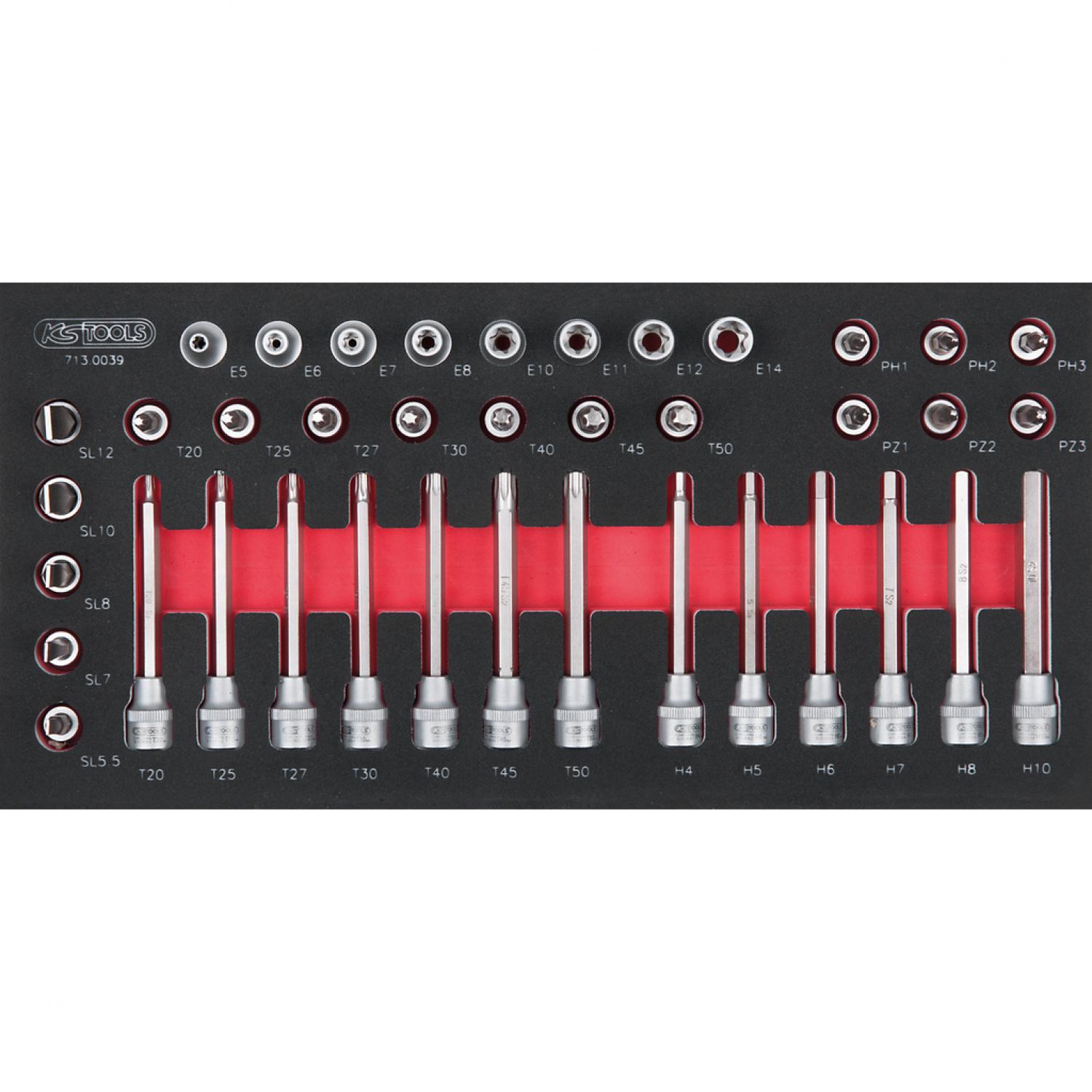 Комплект торцовых головок с битами SCS 3/8", 39 шт, во вкладке на 1/3 инструментального ящика