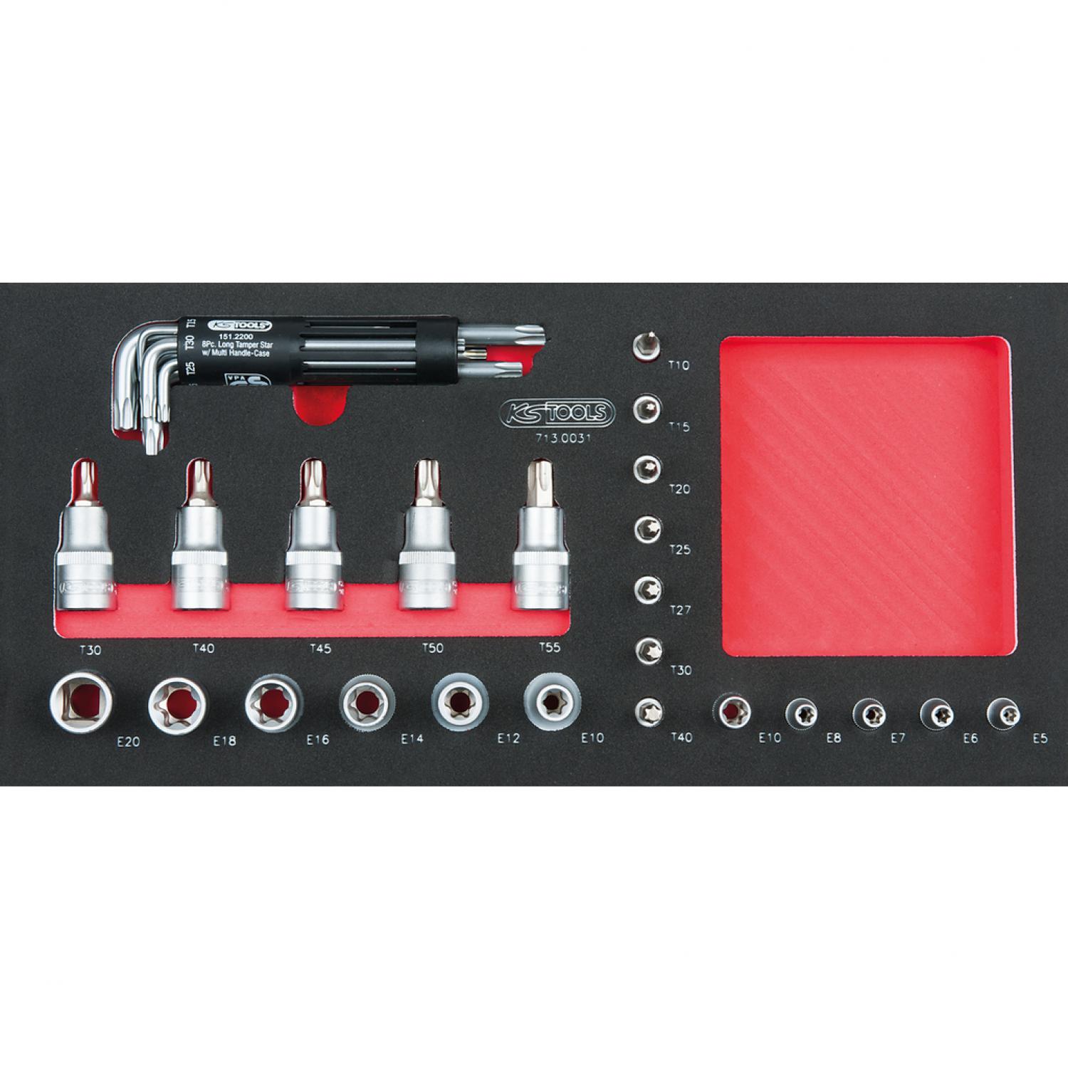 Комплект торцовых головок с битами SCS 1/4"+1/2", Torx, 31 шт, во вкладке на 1/3 инструментального ящика