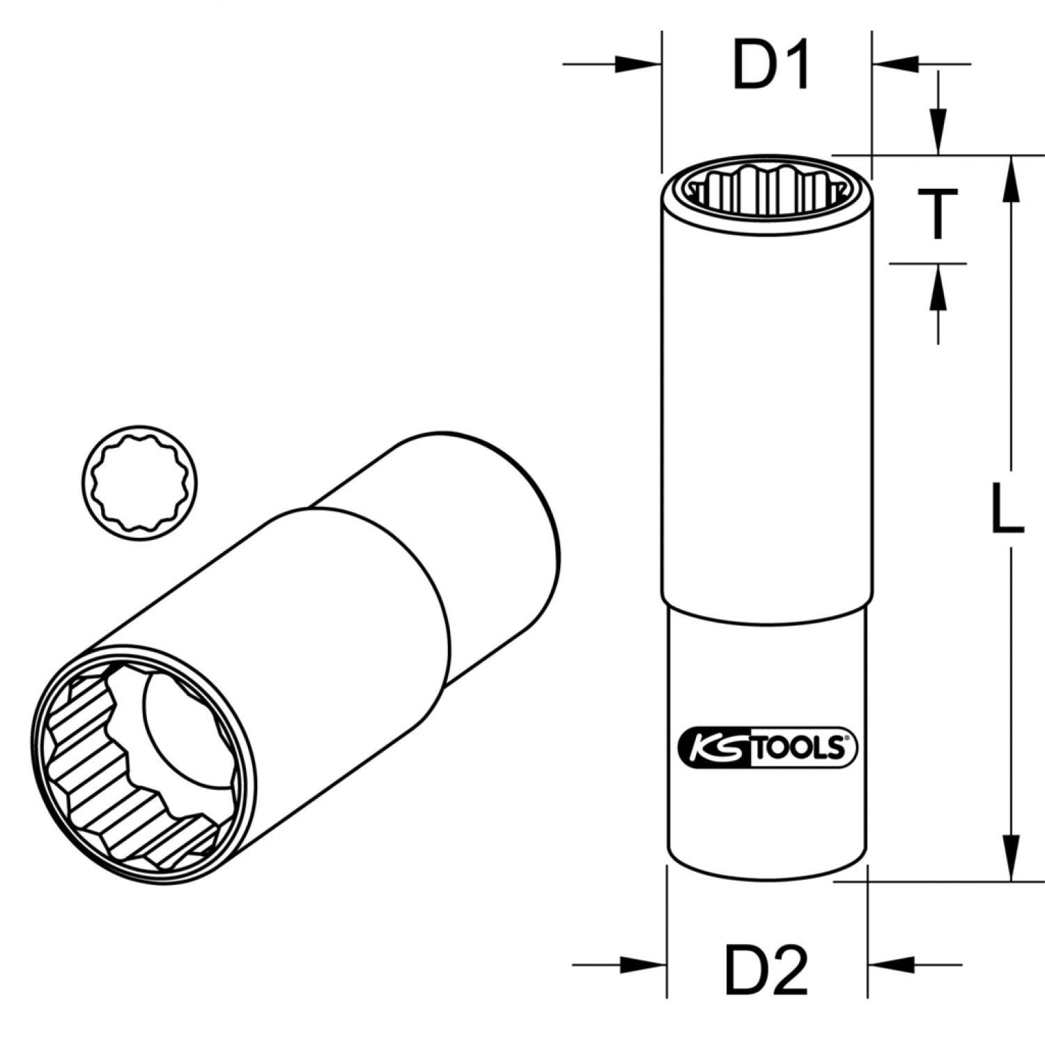 картинка 12-гранная торцовая головка 3/8'' длинная, 1'' от магазина "Элит-инструмент"