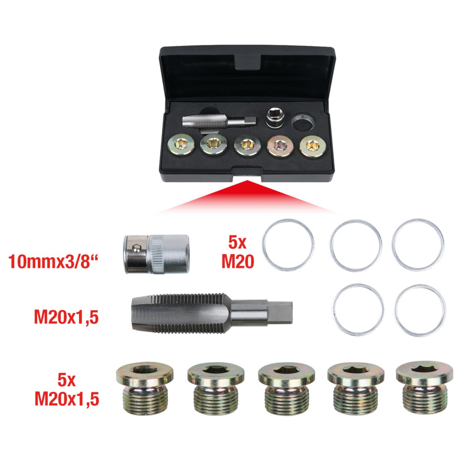 Комплект для ремонта резьбы масляных пробок, 12 шт, M20 x 1,5