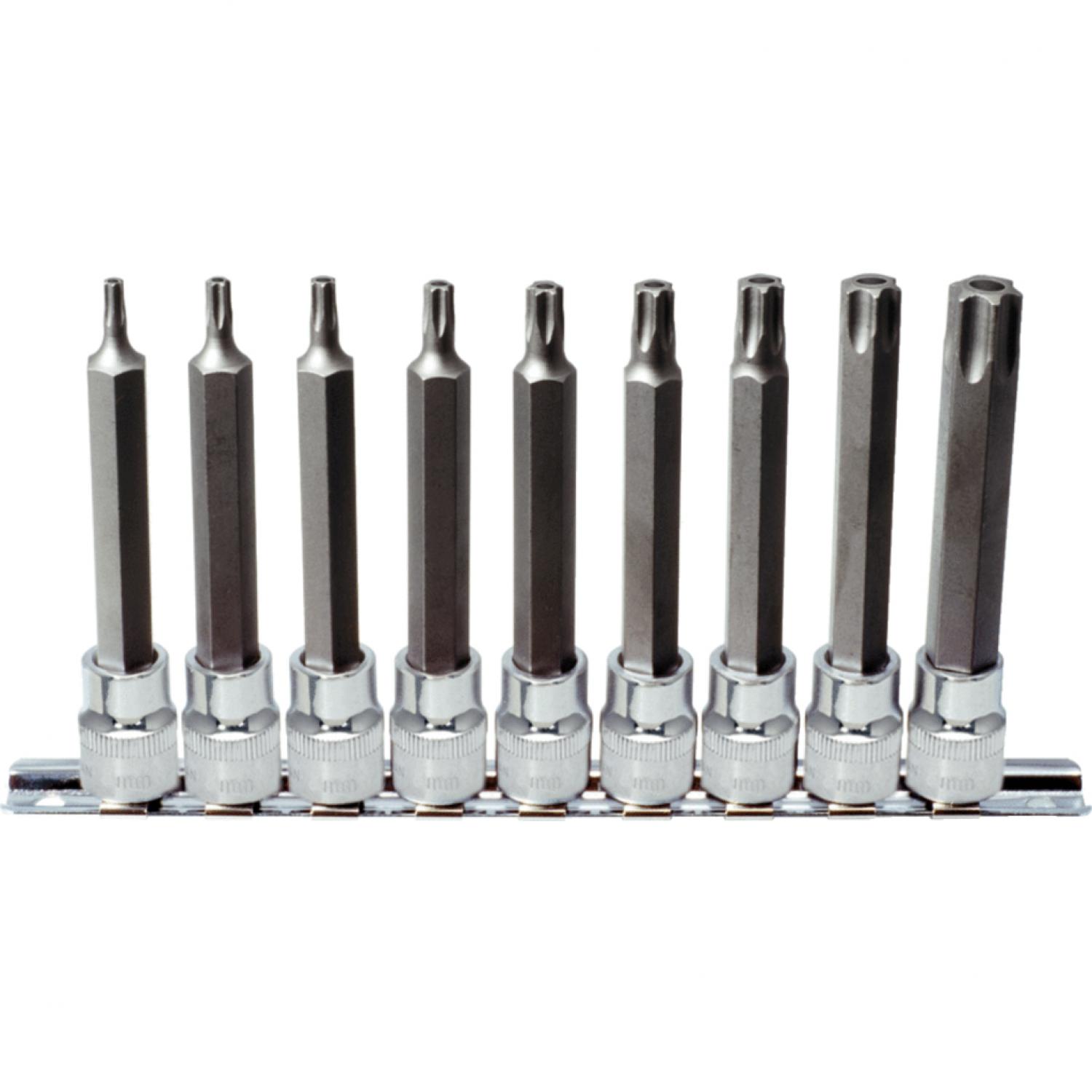 Комплект торцовых головок с профилем Torx с битами CHROMEplus 3/8'', длинных, 9 шт, TB20-TB60