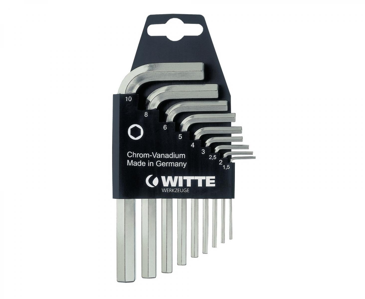 картинка Набор шестигранных HEX никелированных штифтовых ключей Witte 45021 9 предметов от магазина "Элит-инструмент"