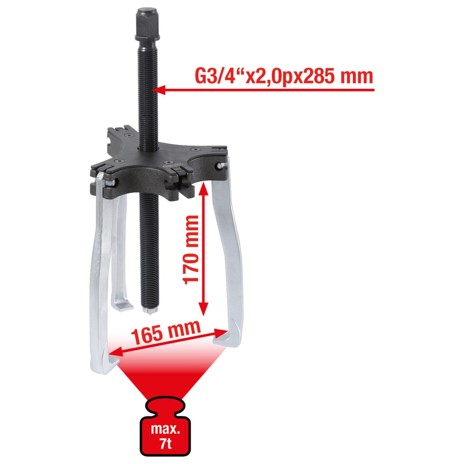 Универсальный съемник с 2 и 3 захватами, 165 мм, размер 3, 7 т