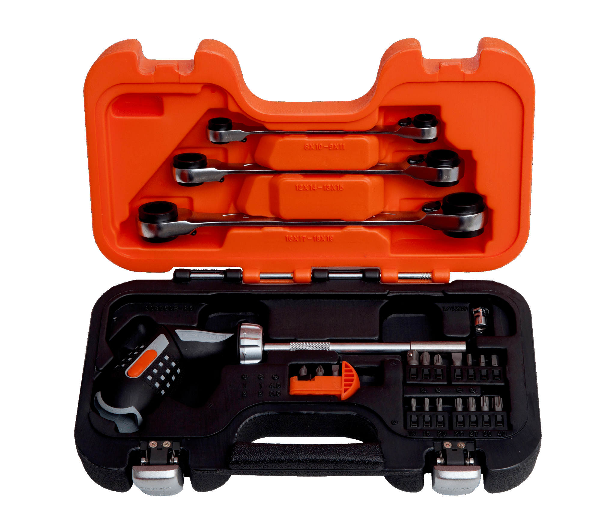 Набор из отвертки с пистолетной рукояткой и набором ключей с храповым механизмом, пластиковый кейс BAHCO 808050P-25