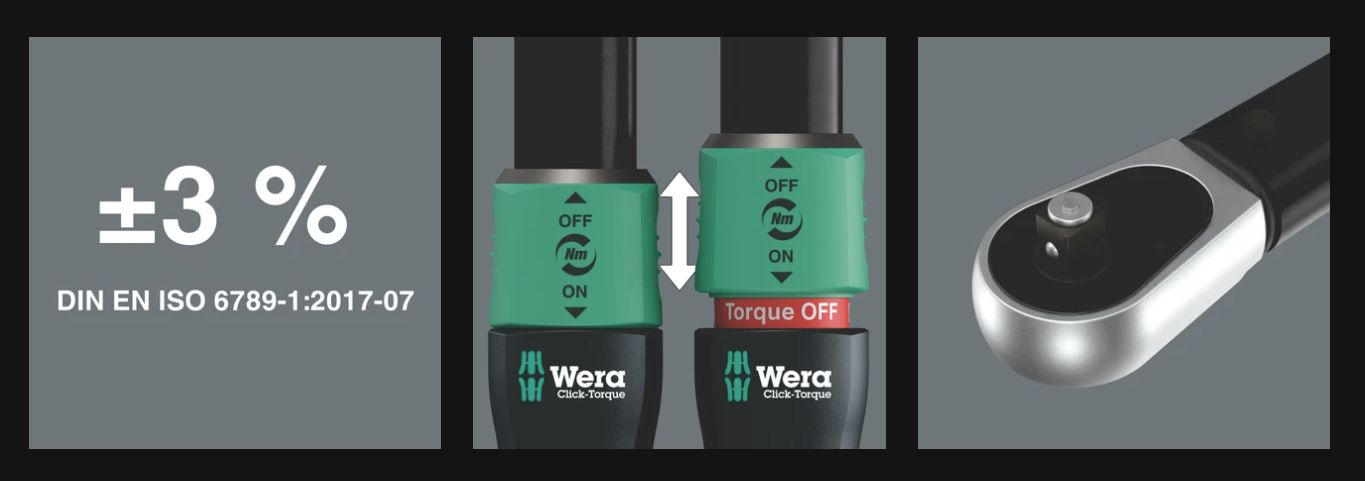 картинка Набор WERA 05075790001: динамометрический ключ C 3 Lock серии Click-Torque, регулируемый, реверсная трещотка, функция отключения затяжки (Torque Lock), 40-200 Нм, 1/2" + головки, для замены автомобильных колес, 6 предметов от магазина "Элит-инструмент"