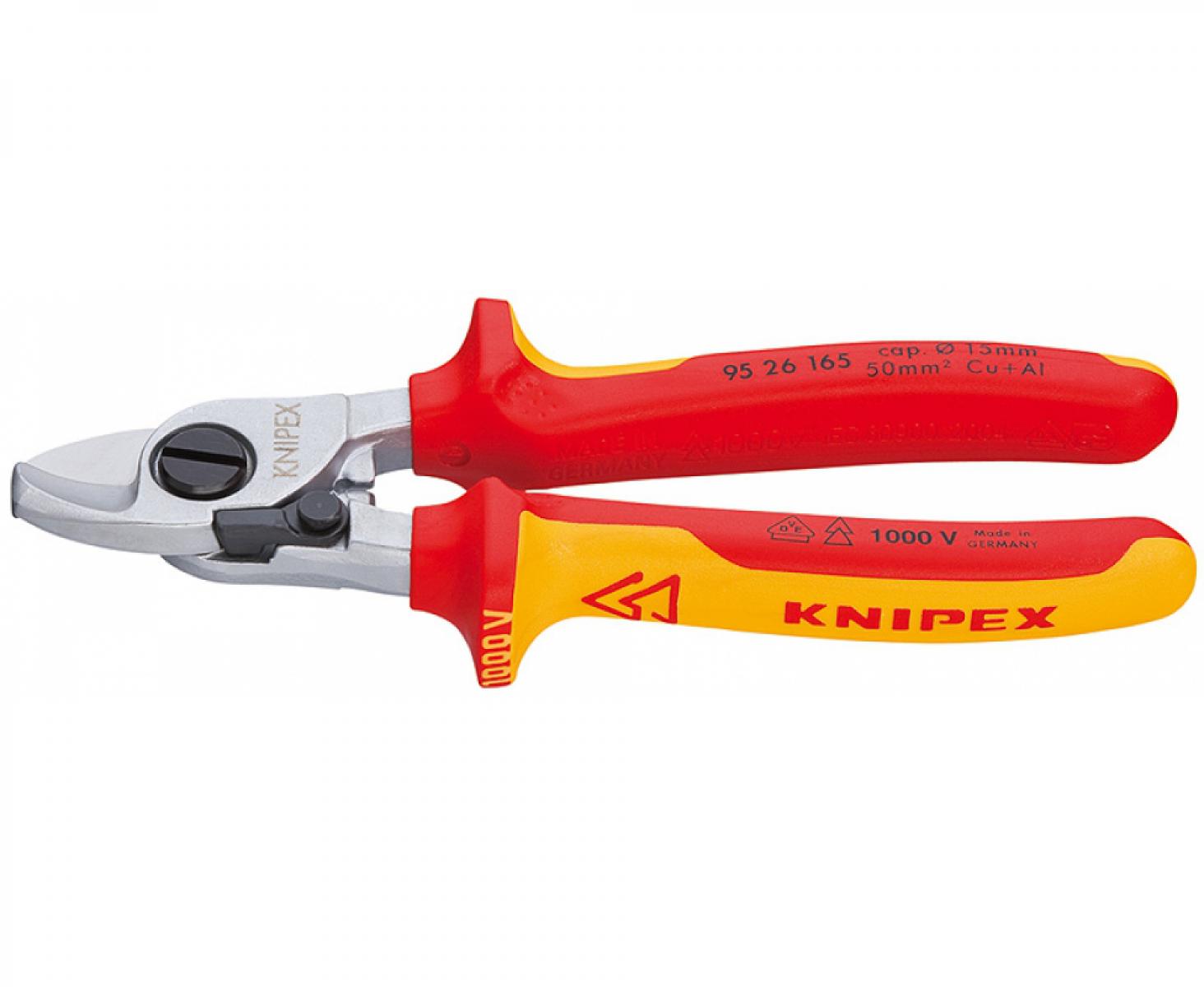 Ножницы для резки кабелей с раскрывающей пружиной VDE Knipex KN-9526165SB в блистере
