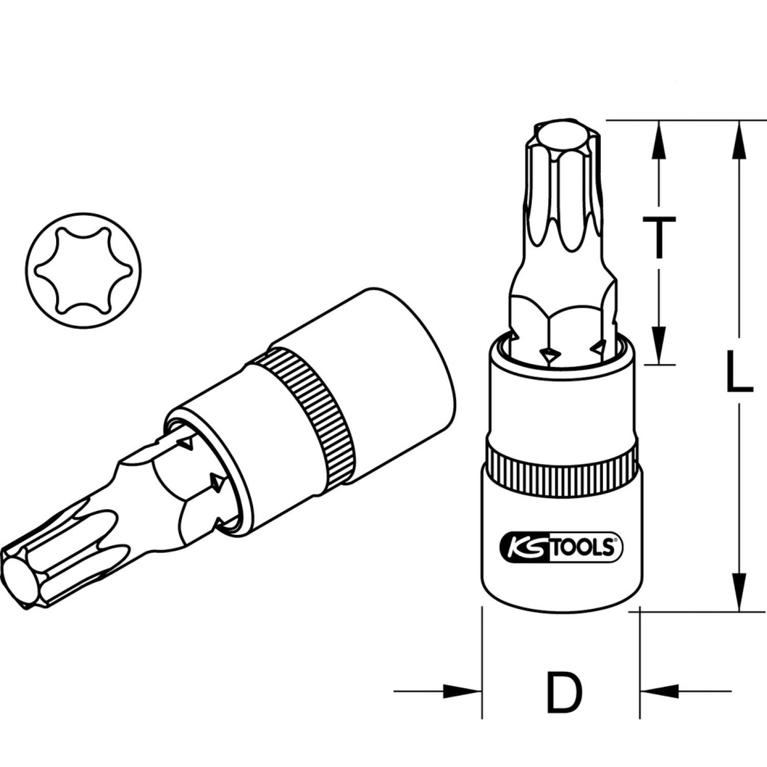 картинка Торцевая головка с битой для шлицев Torx для снятия пробки слива масла для Mini, Т35 от магазина "Элит-инструмент"