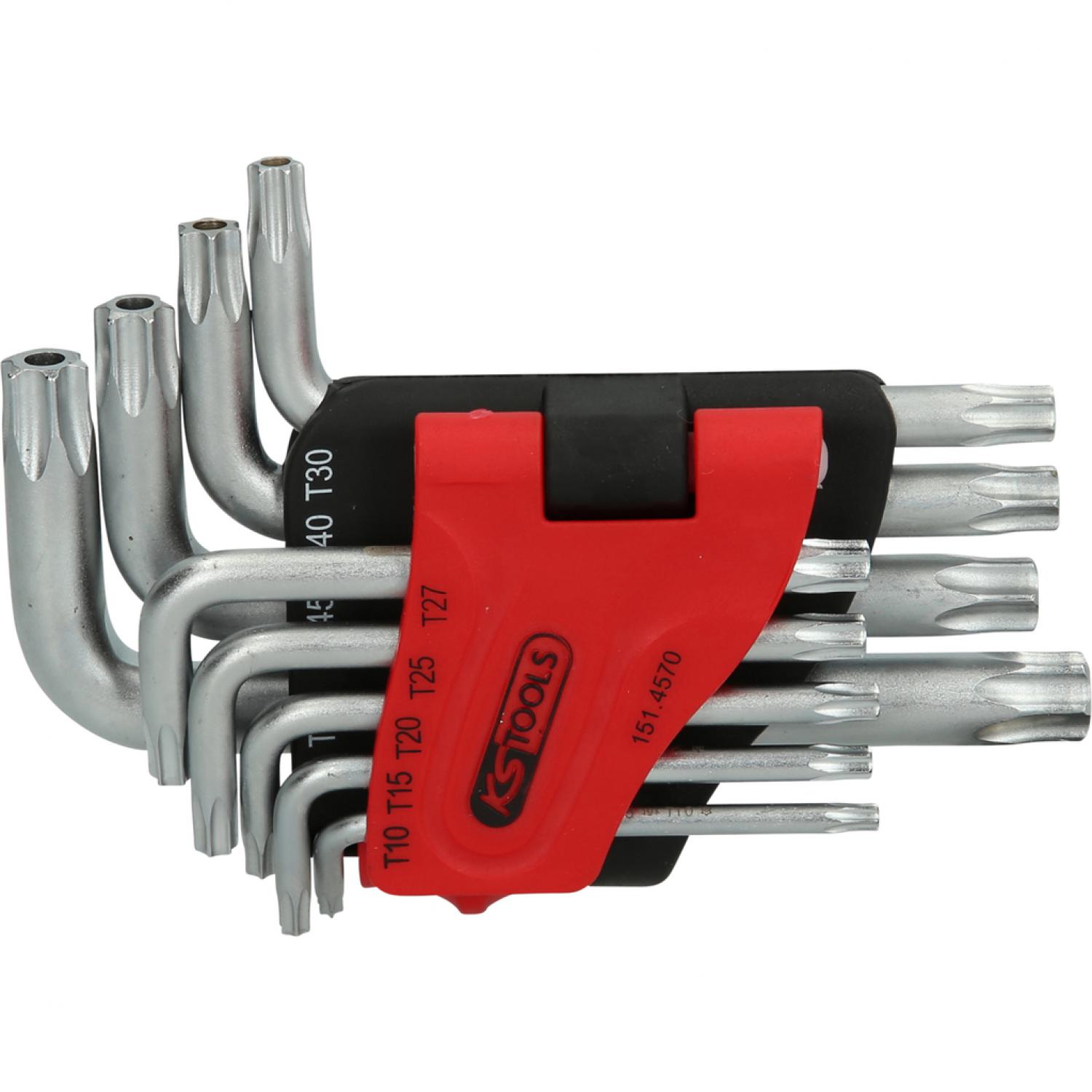 Комплект угловых штифтовых ключей с профилем Torx и отверстием, коротких, 9 шт, TB10-TB50