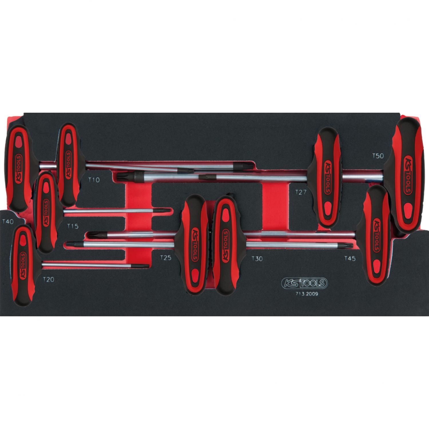 Комплект штифтовых ключей с Т-образной рукояткой для винтов с профилем Torx SCS, 9 шт, во вкладке на 1/3 инструментального ящика