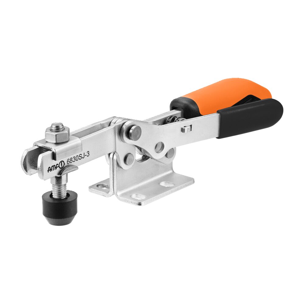 Горизонтальный шарнирный зажим с оранжевой ручкой и предохранительной защелкой АМF 557427