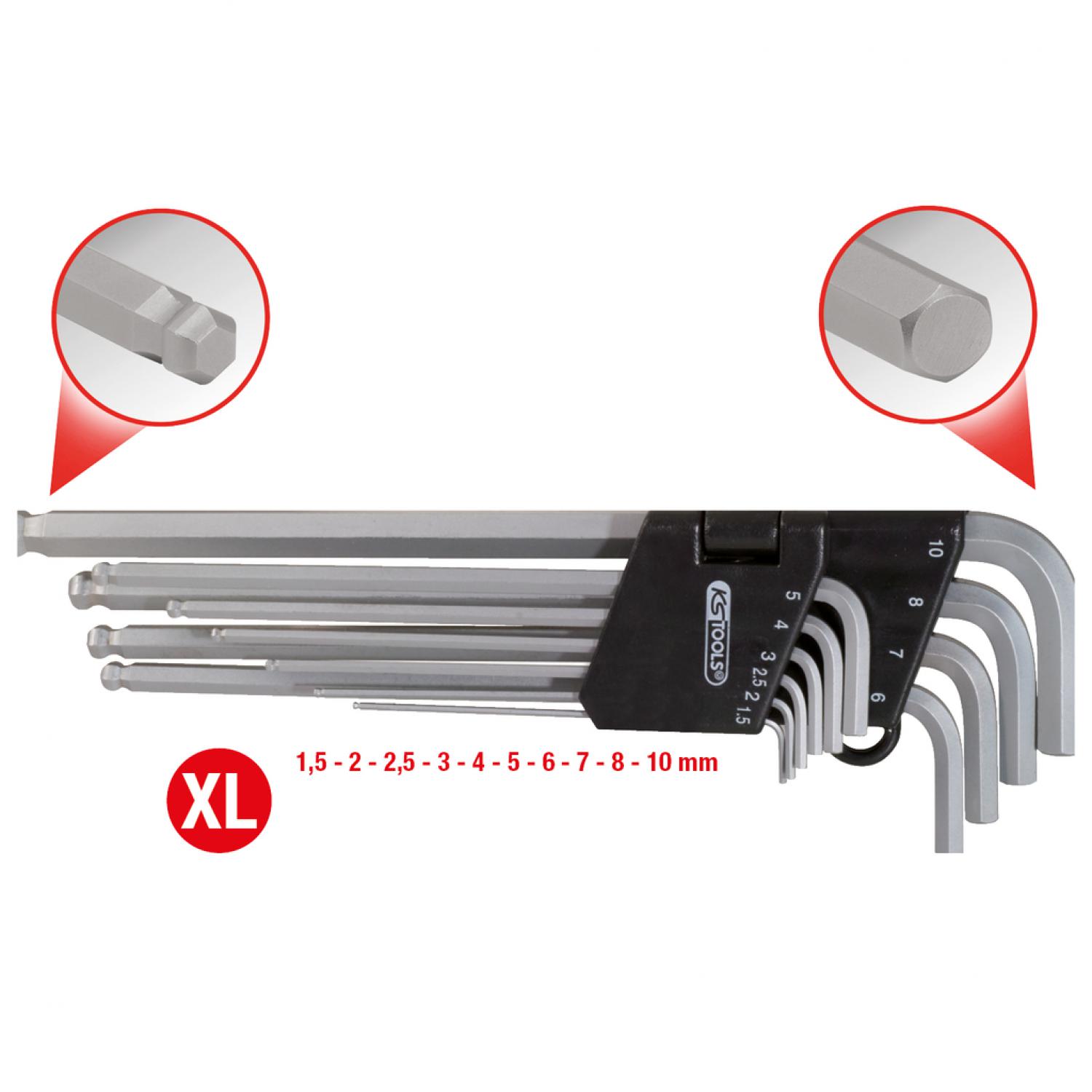 Комплект угловых штифтовых ключей с внутренним шестигранником и шаровой головкой в откидном держателе, 10 шт