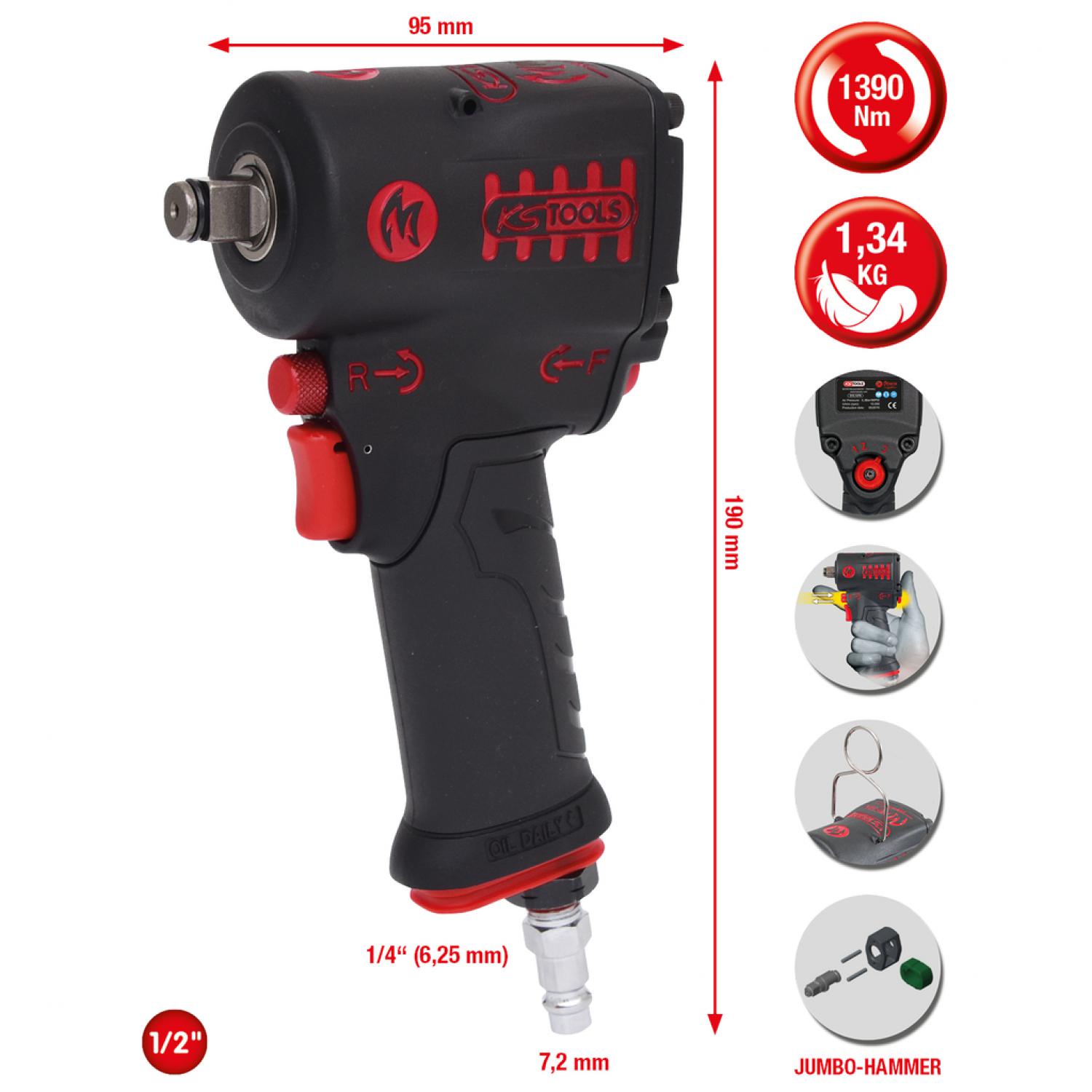 картинка Мощный пневматический винтоверт miniMONSTER 1/2" 1390 Нм от магазина "Элит-инструмент"