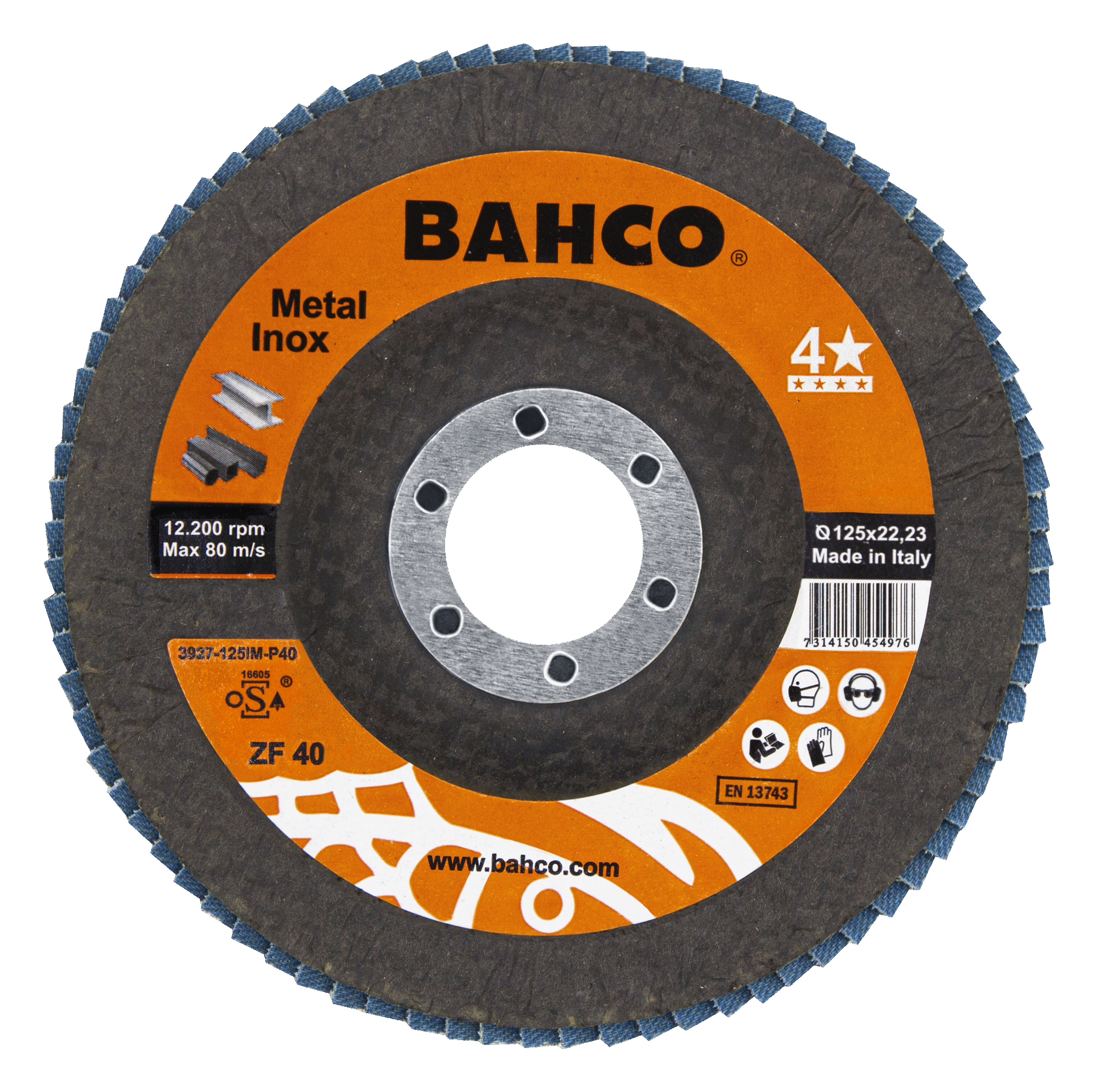 Диски для шлифования нержавеющей стали и металла 125 x P80 x 22.23mm BAHCO 3927-125IM-P80