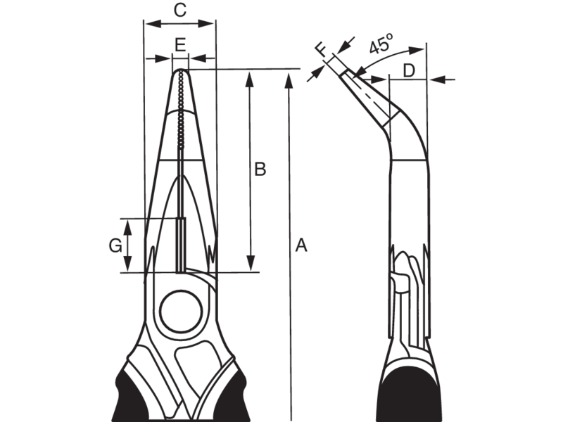 картинка Плоскогубцы с удлиненными изогнутыми губками с рукоятками из ПВХ и фосфатным покрытием,45° (200 mm) BAHCO 2427 D-200 от магазина "Элит-инструмент"