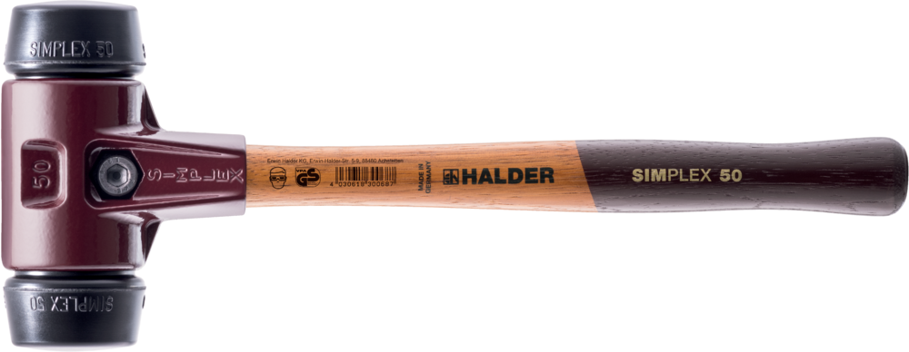 картинка HALDER 3002.050 Молоток Halder Simplex с мягкими чёрными резиновыми вставками и чугунным корпусом, 1150гр. от магазина "Элит-инструмент"