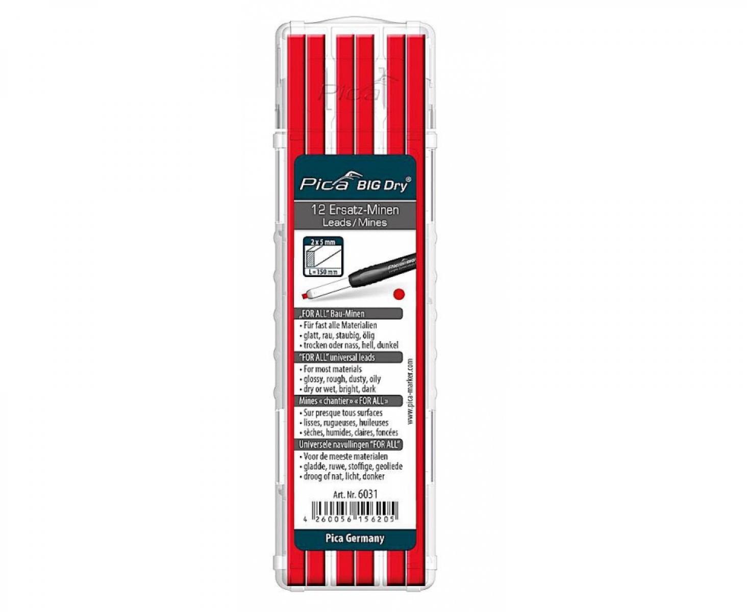 картинка Грифели для карандаша BIG Dry красные Pica 6031 12 пр. от магазина "Элит-инструмент"