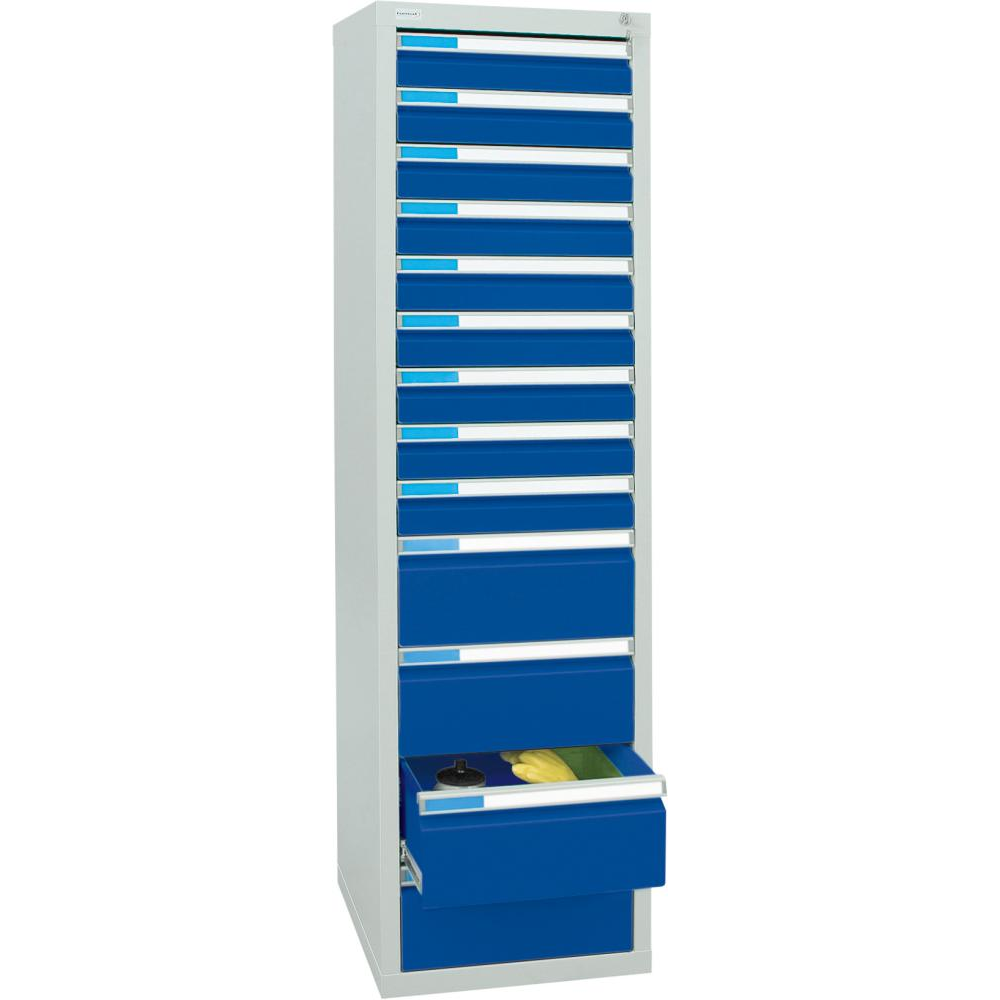 картинка Шкаф формата Ш1800хГ500хВ500мм RAL 7035/5010 13 ящиков 75кг 3031 5113 Fplus от магазина "Элит-инструмент"