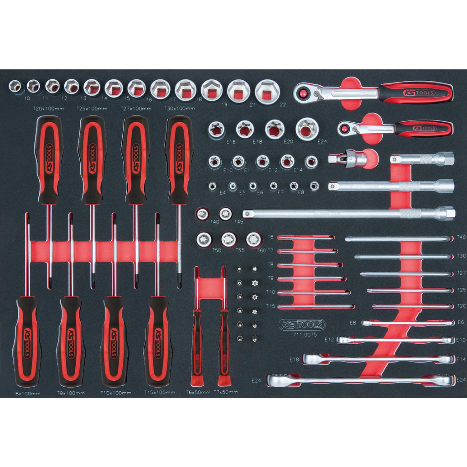 картинка Комплект торцовых ключей SCS 1/4"+3/8"+1/2'', 75 шт, во вкладке на 1/1 инструментального ящика от магазина "Элит-инструмент"