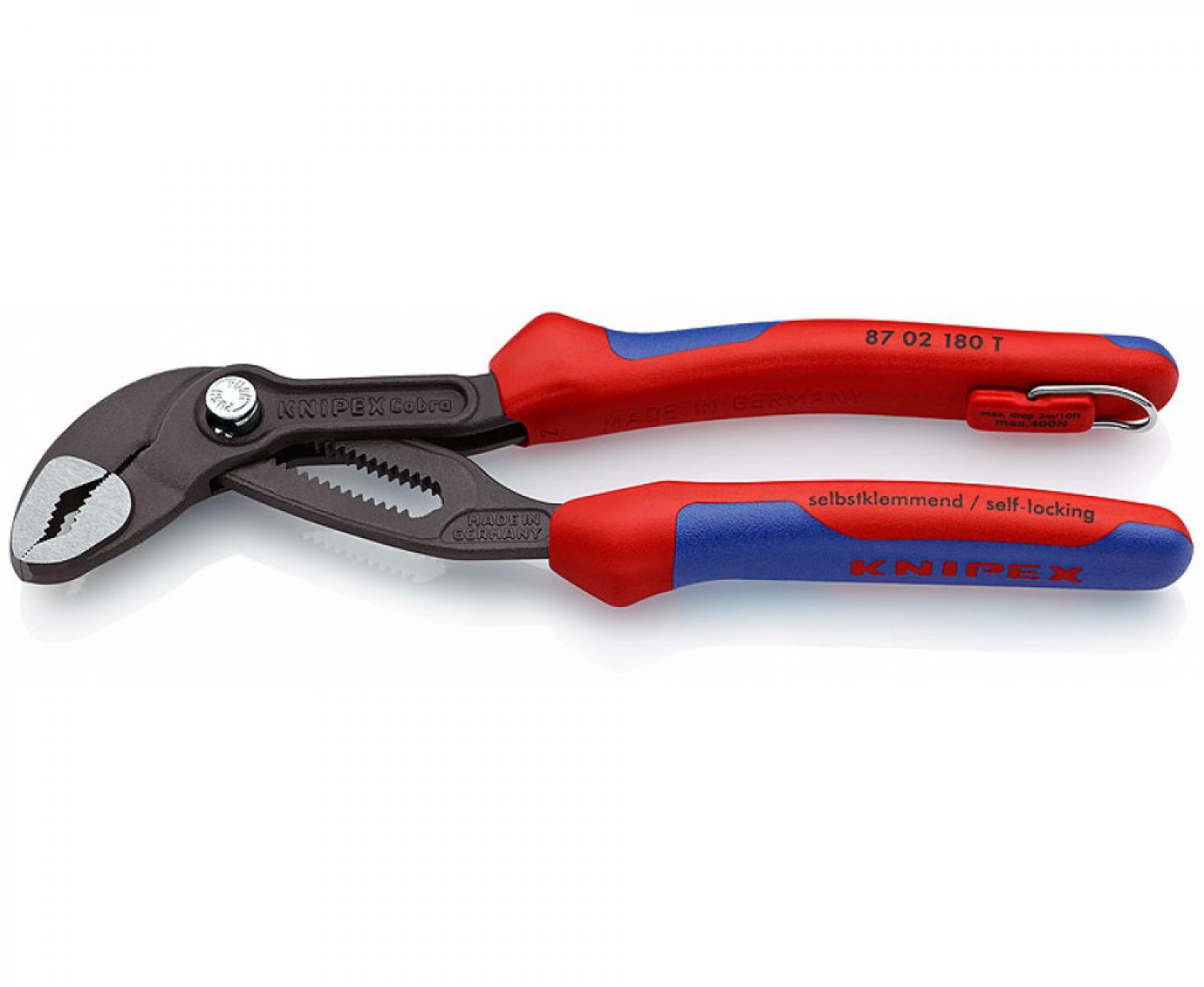 картинка KNIPEX Cobra высокотехнологичные сантехнические клещи KN-8702180T со страховочным креплением от магазина "Элит-инструмент"