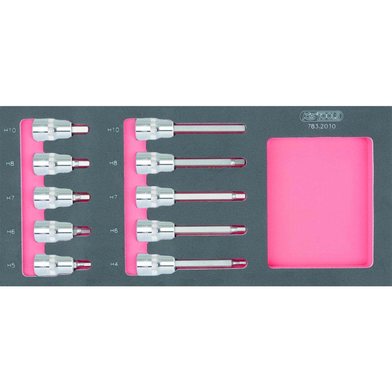 Комплект торцовых головок с битами SCS CHROMEplus 1/2", 10 шт, во вкладке на 1/3 инструментального ящика