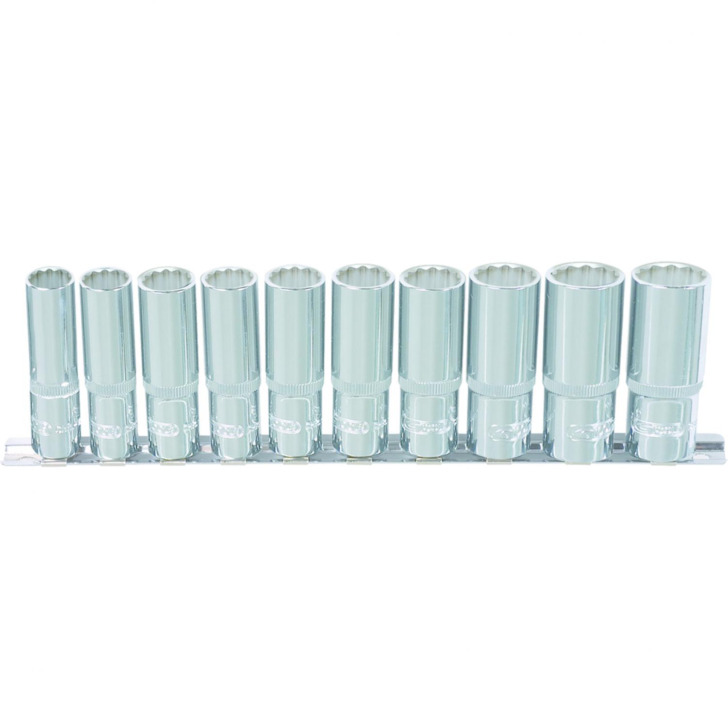 Комплект 12-гранных торцовых головок CHROMEplus 1/4'', длинных, 10 шт, 4-13 мм