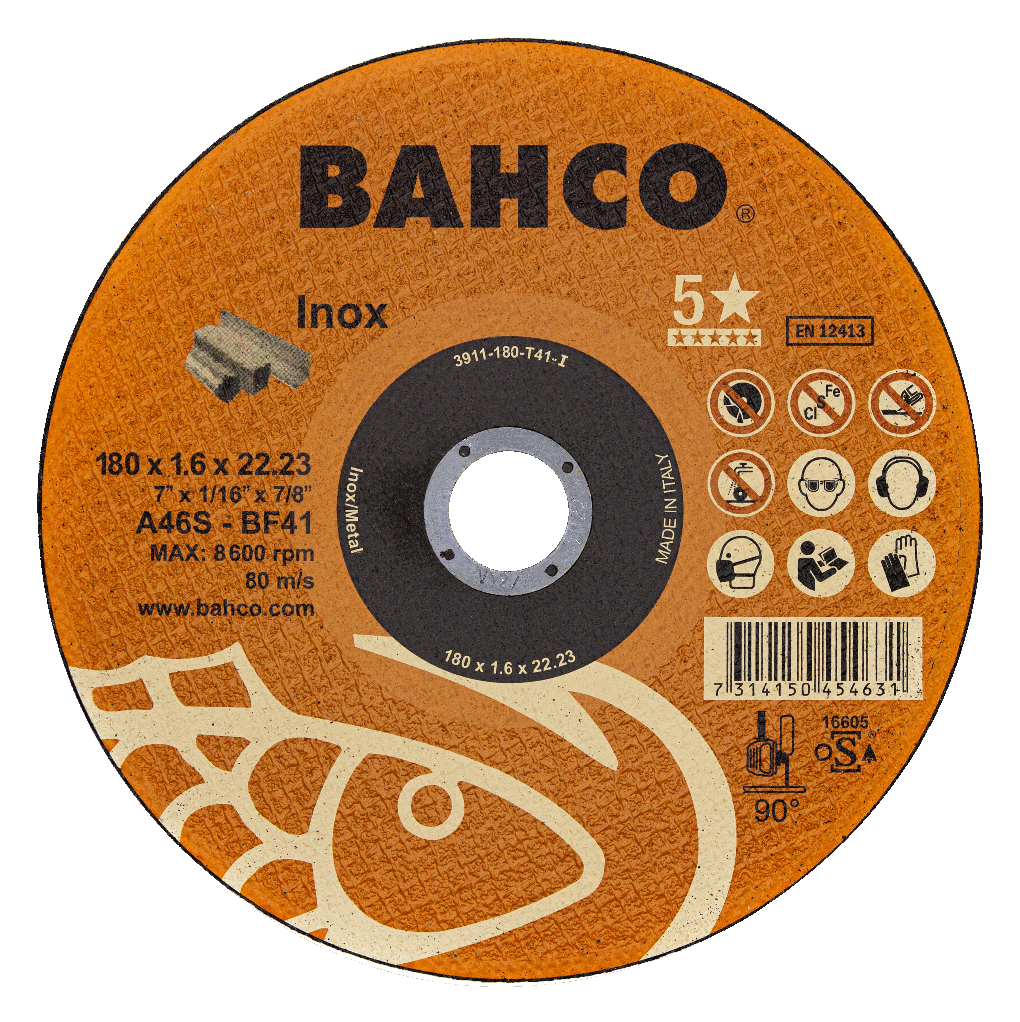 картинка Высокопроизводительные дисковые пилы для нержавеющей стали 180 x 1.6 x 22.23mm BAHCO 3911-180-T41-I от магазина "Элит-инструмент"