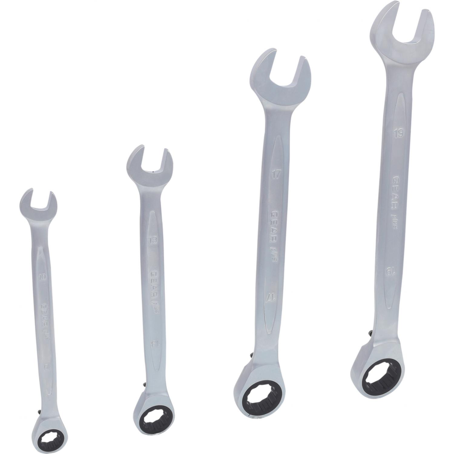 картинка Комплект комбинированных ключей с трещоткой GEARplus, переключающихся, 4 шт от магазина "Элит-инструмент"