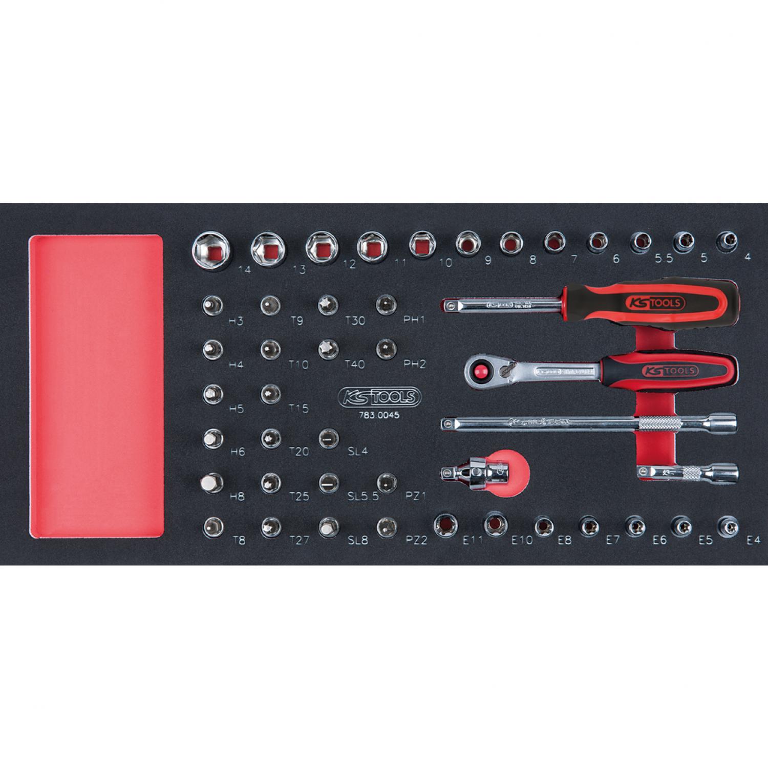 картинка Комплект торцовых ключей SCS CHROMEplus 1/4", 45 шт, во вкладке на 1/3 инструментального ящика от магазина "Элит-инструмент"