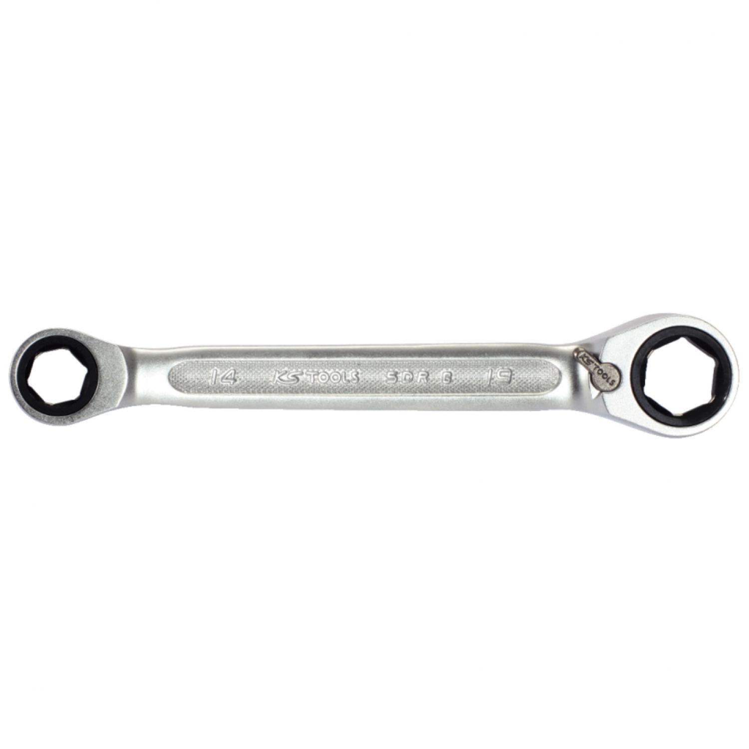картинка реверсивный двойной кольцевой ключ с трещоткой SW 14 x 19 мм, со вставной пружиной для фиксации от магазина "Элит-инструмент"