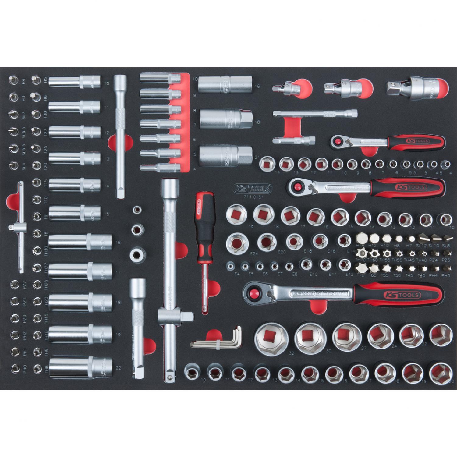 картинка SCS набор торцевых ключей 1/4"+3/8"+1/2", 151 шт, 1/1 вкладка-органайзер от магазина "Элит-инструмент"