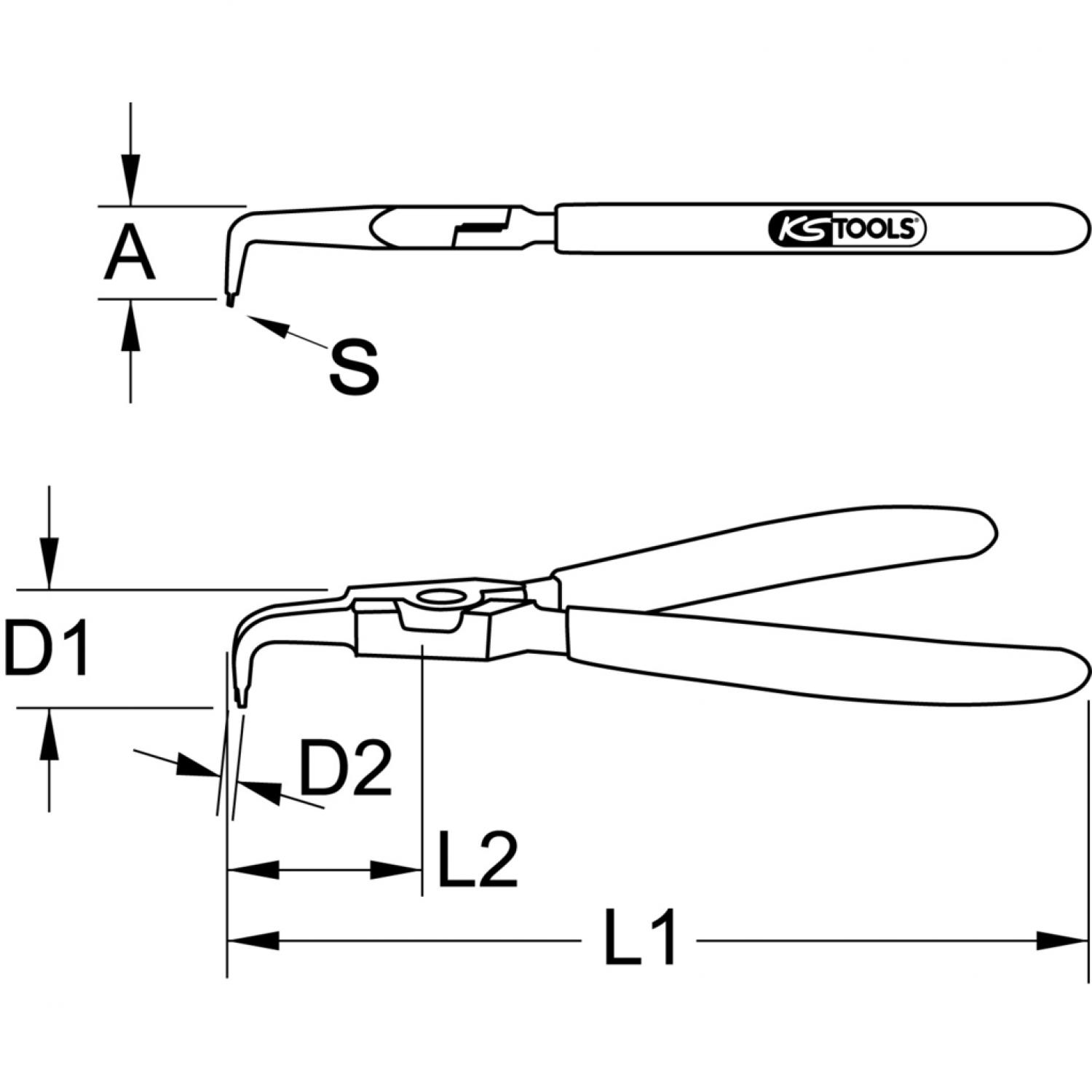 картинка Клещи для внутренних стопорных колец, изогнутые, 19-60 мм подвеска от магазина "Элит-инструмент"