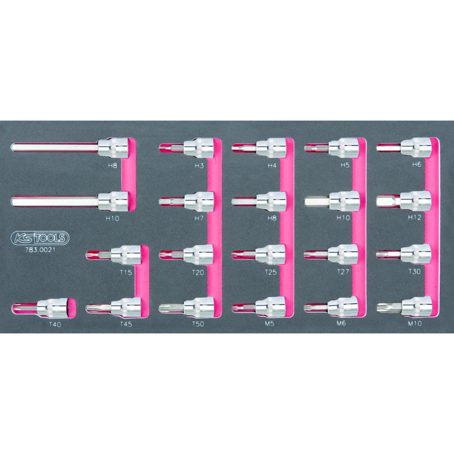 картинка Комплект торцовых головок с битами SCS CHROMEplus 3/8", 21 шт, во вкладке на 1/3 инструментального ящика от магазина "Элит-инструмент"