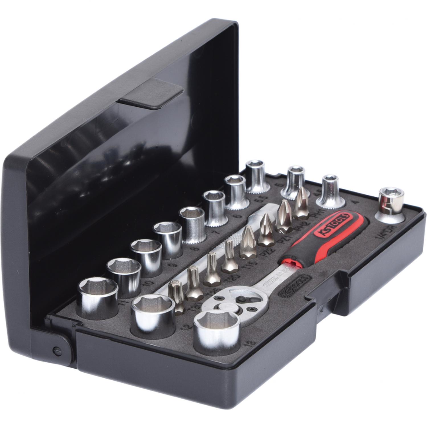 картинка Комплект торцовых ключей с трещоткой 1/4'', 23 шт. KSTools 911.0623 от магазина "Элит-инструмент"
