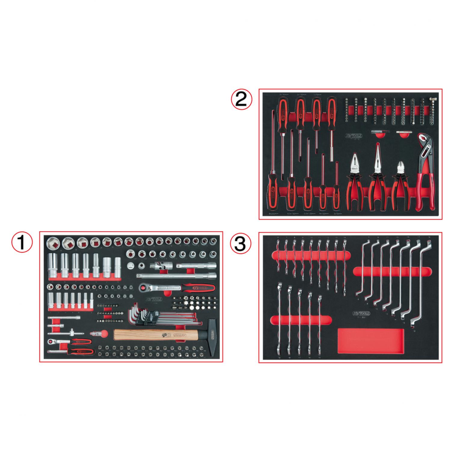 картинка комплект универсальных вкладышей для 3 ящиков с 296 инструментами премиум-класса от магазина "Элит-инструмент"