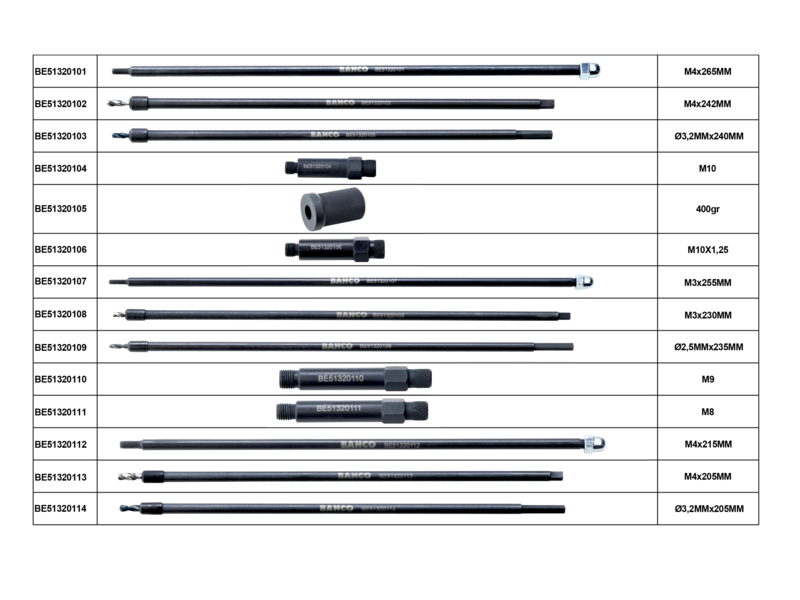 картинка Набор инструментов для извлечения свечей накаливания. M8x1 - M9x1 - M10x1 - M10x1.25 BAHCO BE513201 от магазина "Элит-инструмент"
